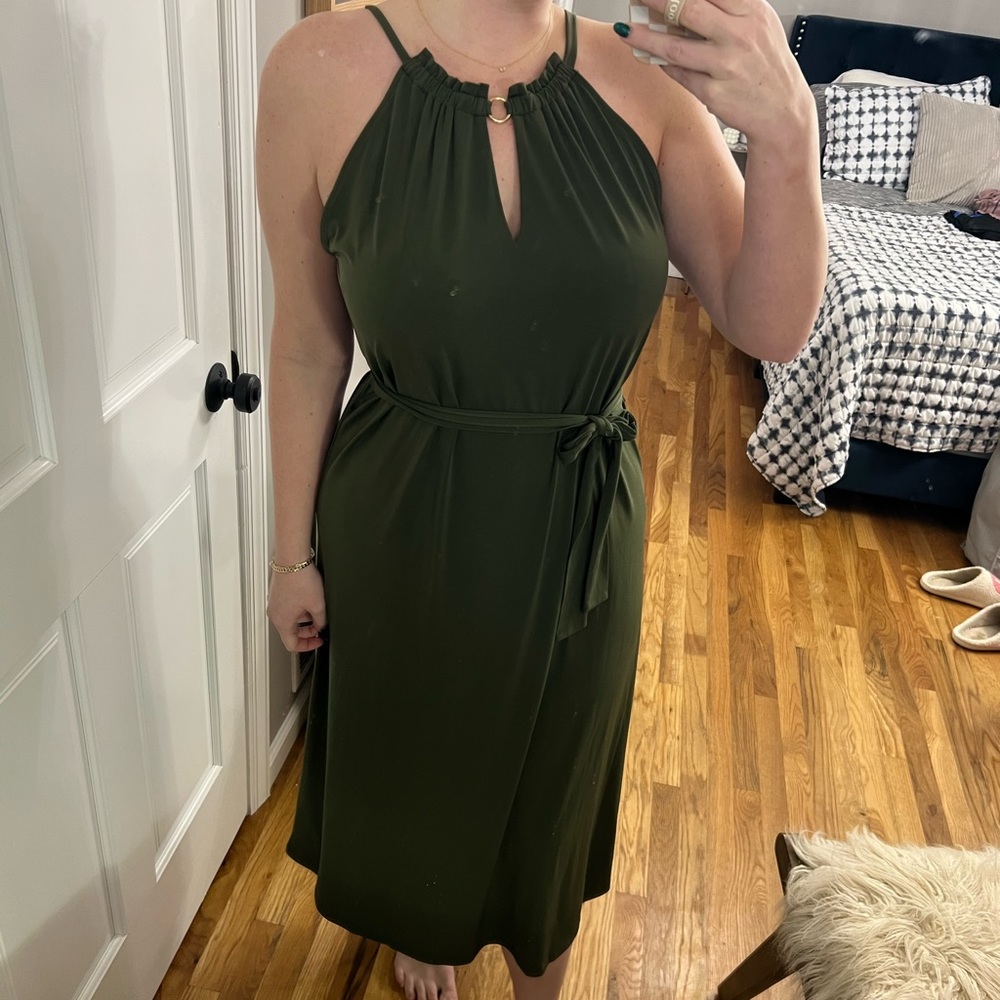 Michael Kors Ivy Green Keyhole Detail Dress